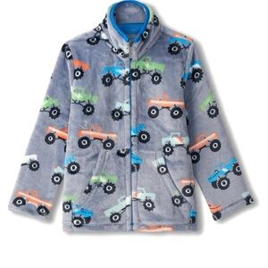 Hatley Gray Fleece Jacket with Colorful Monster Trucks
